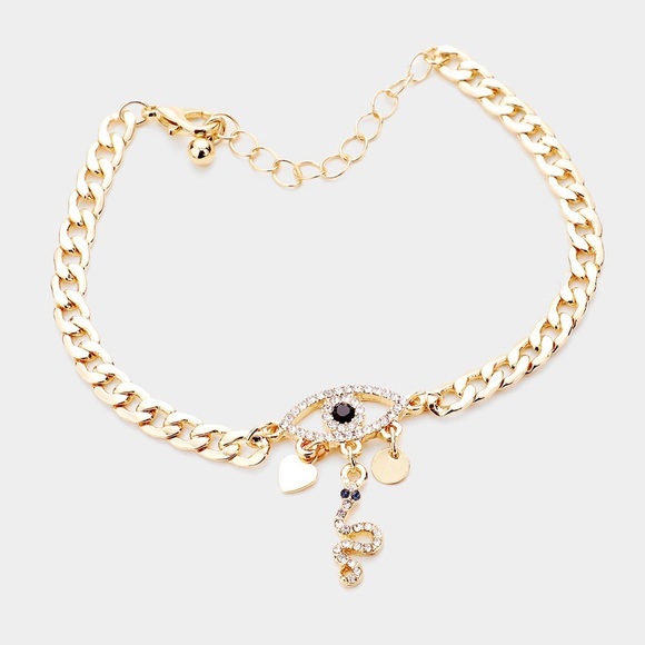 Lana Bean Jewels Jewelry - Gold evil eye charm chain link fashion style bracelet